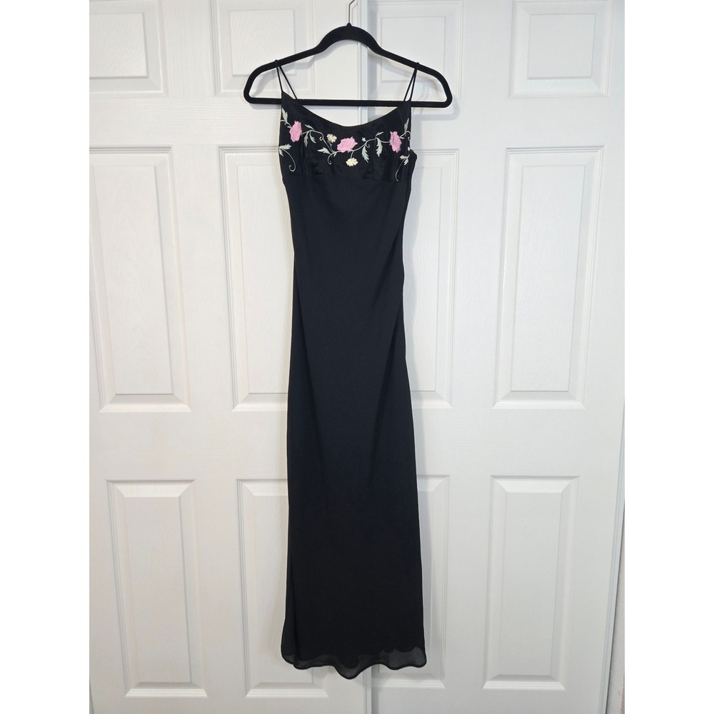 Zum Zum XS Vintage 90s Black Floral Embroidered Maxi Dress Formal